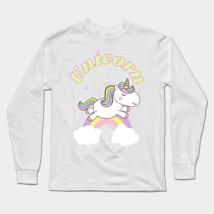 Cute Unicorn With Stars and Rainbow Long Sleeve T-Shirt